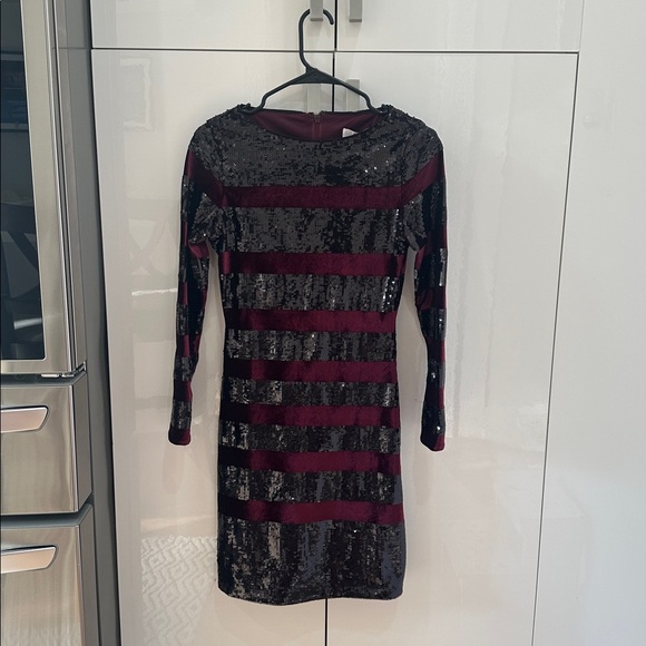 REISS Selene-Striped Velvet Dress - Picture 1 of 7